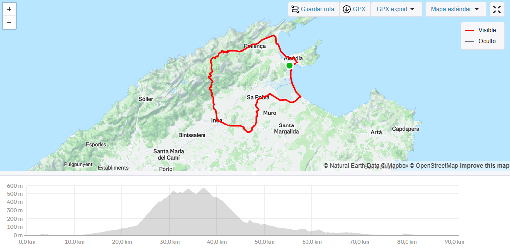 ALCUDIA – PUERTO POLLENÇA – POLLENÇA – COLL DE FEMENIA – LLUC – CAIMARI – SELVA – INCA – LLUBÍ – SA POBLA – PLAYA DE MURO – ALCUDIA .